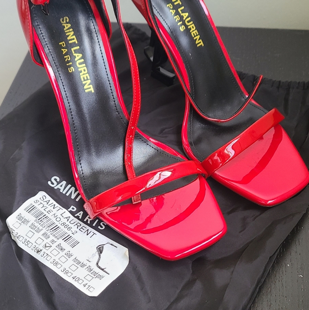 SAINT LAURENT Opyum YSL Patent Ankle-Strap Sandals